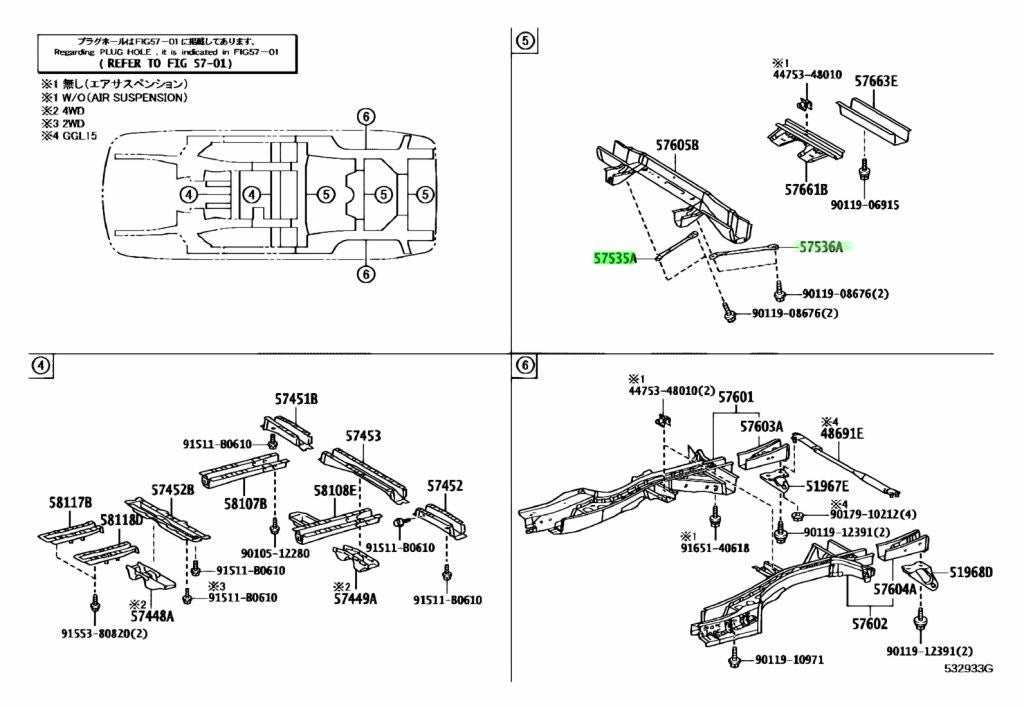 New OEM Genuine TOYOTA Lexus Front Floor Brace RH LH Set 57535-48060 57536-480400