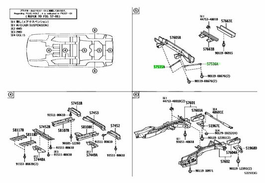 New OEM Genuine TOYOTA Lexus Front Floor Brace RH LH Set 57535-48060 57536-480400