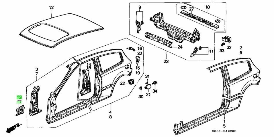 OEM Honda Civic EG Front Pillar Extension RL Set 63110-SR3-300ZZ 63510-SR3-300ZZ0