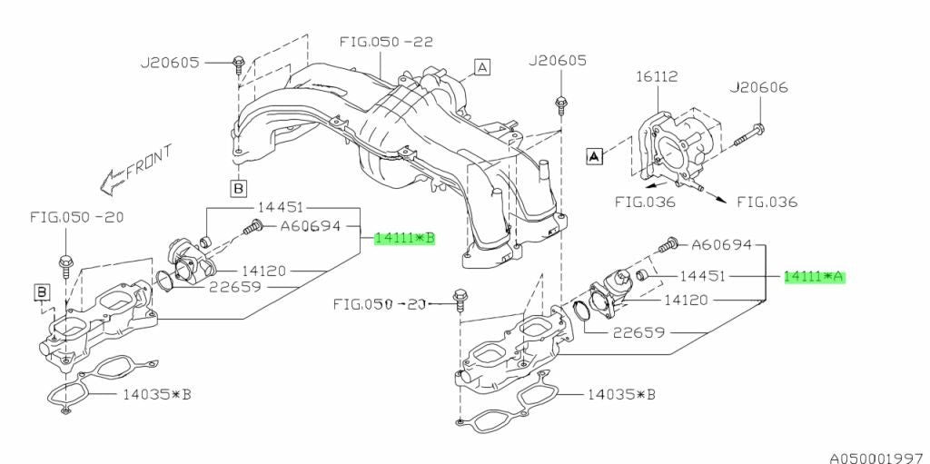 SUBARU Genuine 2011-2017 Engine Lower Intake Manifold Driver Side 14111-AA0001