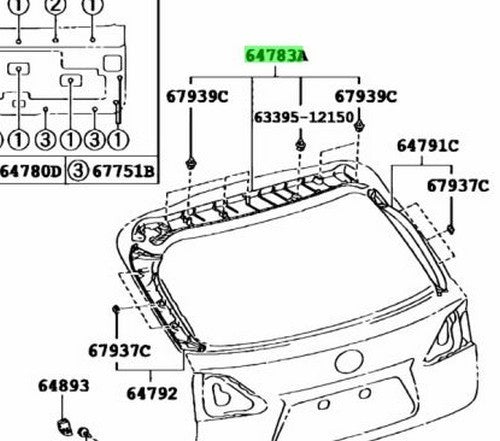 LEXUS RX270/350/450H Back Window UpperTrim Panel Power Door Ivory 64783-48080-A01