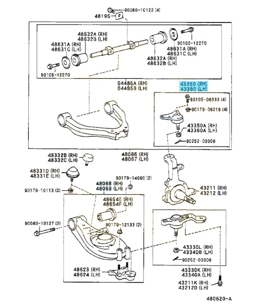 Toyota TACOMA RZN150 1995-2004 Front Upper Ball Joint RH & LH Set