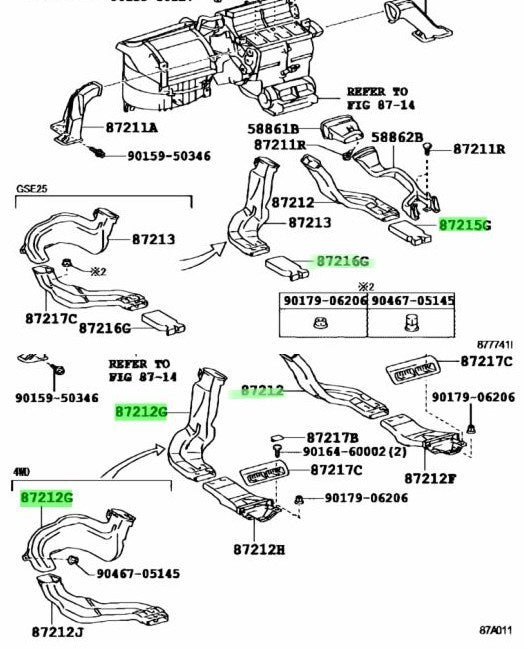 TOYOTA Lexus RearAirDuctSet Rear 87215-53010 87216-53010 87213-30370 87212-304300