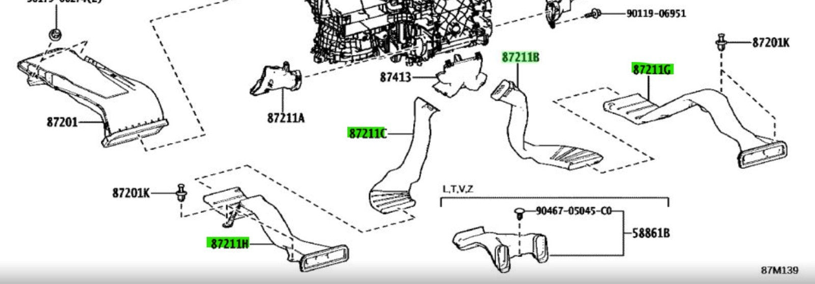 Lexus HVAC Air Duct No.3/4/5/6 87211-V2070 87211-V2080 87211-V2090 87211-V21001