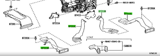 Lexus HVAC Air Duct No.3/4/5/6 87211-V2070 87211-V2080 87211-V2090 87211-V21001