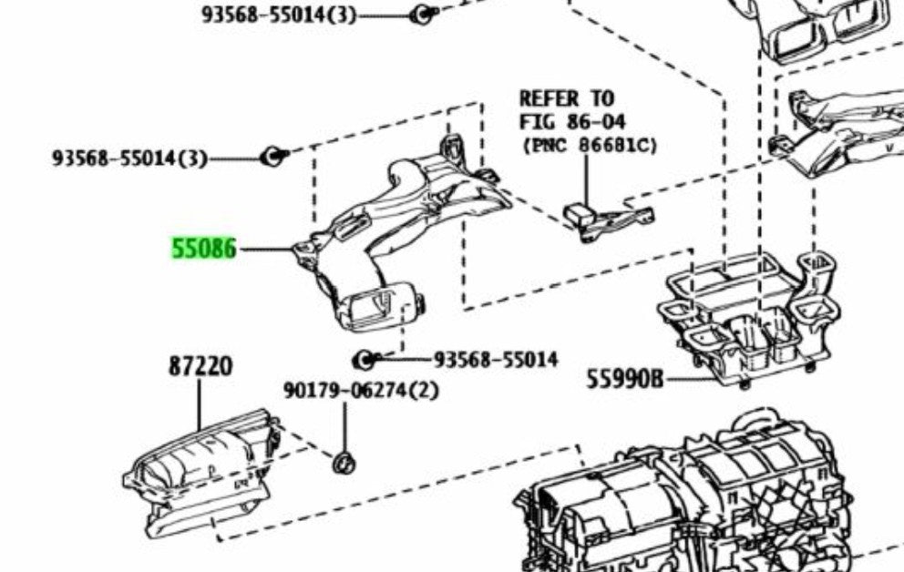 OEM Genuine TOYOTA Lexus Heater To RegisterDuct No.3 Assy 55086-76050 55086760501