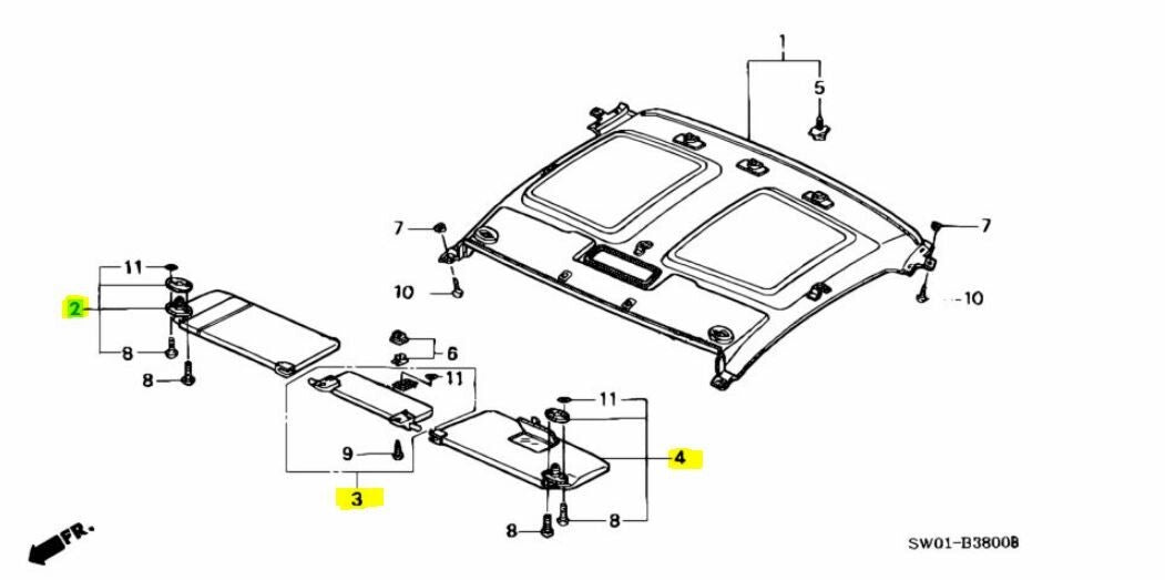 OEM Genuine HONDA NSX NA2 Type R Sun Visor Assy Left, Right & Center Set NEW