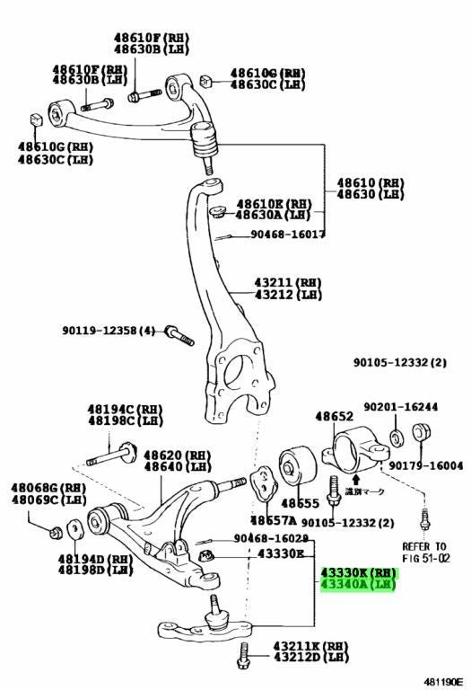 TOYOTA Genuine LEXUS LS430 UCF30 01-06 Front Lower Ball Joint Assy RH & LH Set