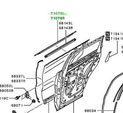 Genuine Mitsubishi Rear Door Window Belt Molding LH RH Set OEM 82820/82821-W110P1