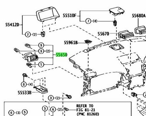 TOYOTA Lexus RX270/350/450H InstrumentPanel RegisterAssembly No.1 55650-48070-C01