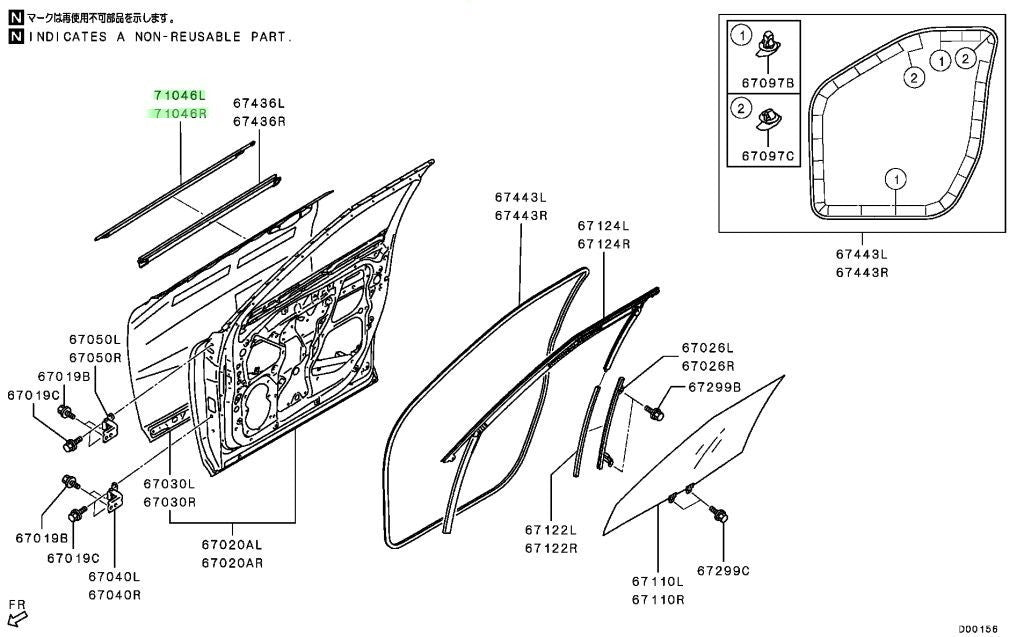 Genuine Mitsubishi FR DR Window Belt Molding L&R  Set OEM 80820W140P 80821W140P0