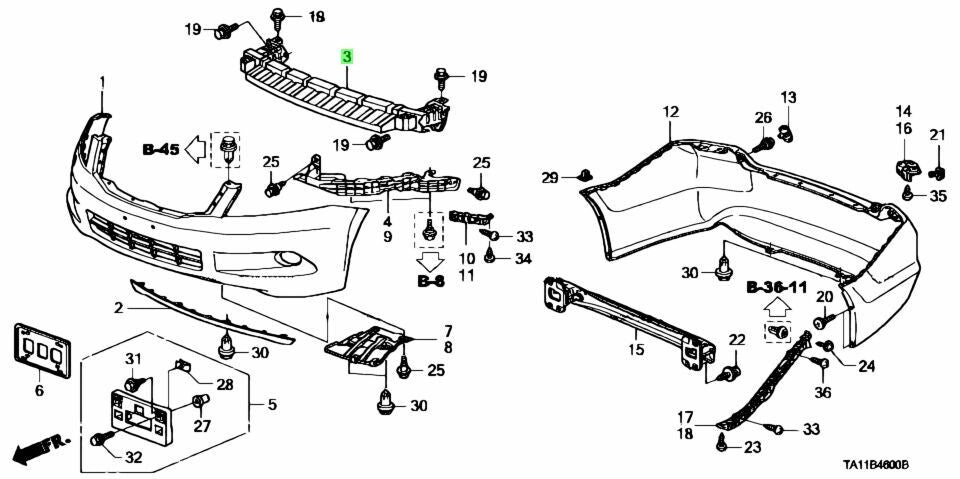 OEM Honda Beam Comp,FR Bumper 2012-2014 Inspire DBA-CP3