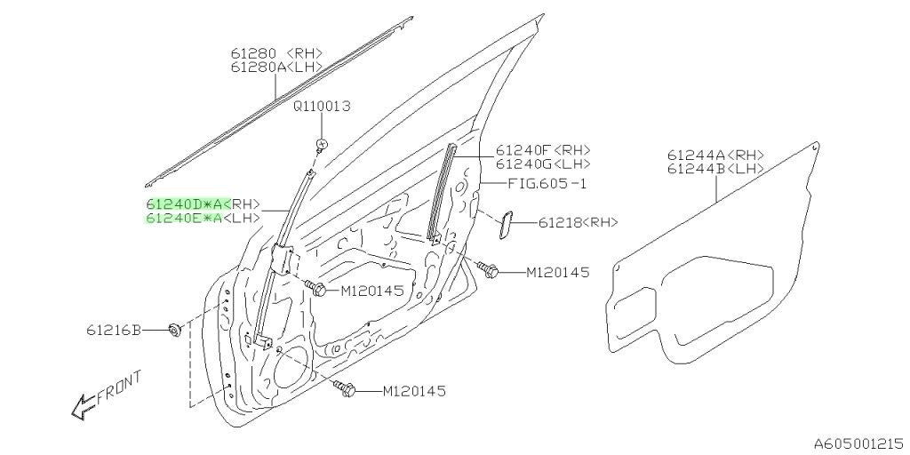 Genuine Subaru Door Partition Sash Assembly Set R&L OEM 61240/VA1009P-VA1109P0