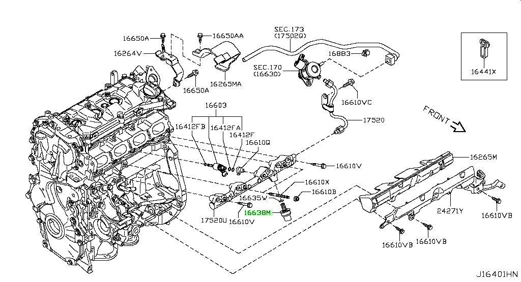 Nissan Genuine Fuel Rail Pressure Sensor 2019 Rogue Sport 2.0L 16638 - 4BB0A1