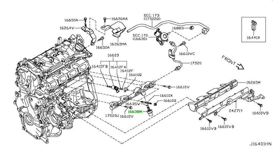 Nissan Genuine Fuel Rail Pressure Sensor 2019 Rogue Sport 2.0L 16638 - 4BB0A1