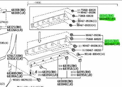 OEM Genuine Toyota Voxy ZRR80G COVER SLIDE DOOR CENTER RAIL LH&RH2