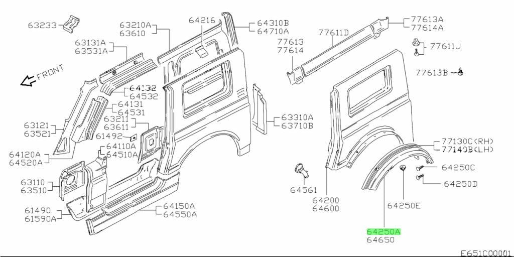 64250-70A00-000 Suzuki Extension,rr body side,r 6425070A00000, New Genuine OEM P1