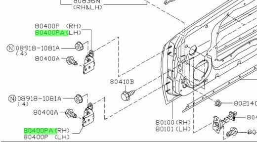 OEM HINGE FRONT DOOR R&L SET Nissan Skyline R34 ER34 GT-T RB25DET 80401-AM8003