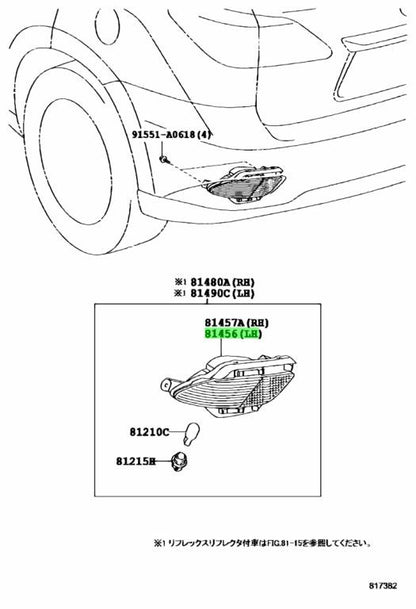 Genuine Lexus RX270/350/450H Rear Fog Lamp Lens & Body LH 81456-480201