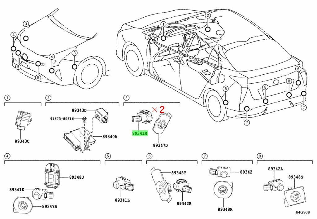 Genuine Toyota Alphard AGH30 Park Sensor Gray Metallic 1G3 x2 OEM 89341-58070-B12
