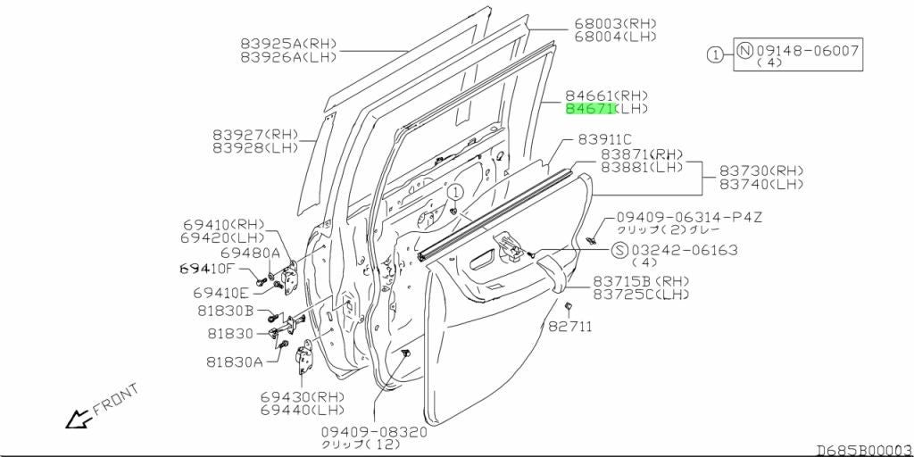 84671-54G01-000 Suzuki Weatherstrip rr dr opng,l 8467154G01000, New Genuine OEM 1
