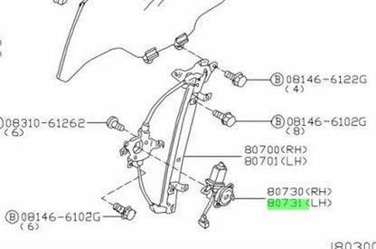 OEM MOTOR ASSEMBLY REGULATOR LH Nissan Skyline R34 ER34 GT-T RB25DET 80731-899200