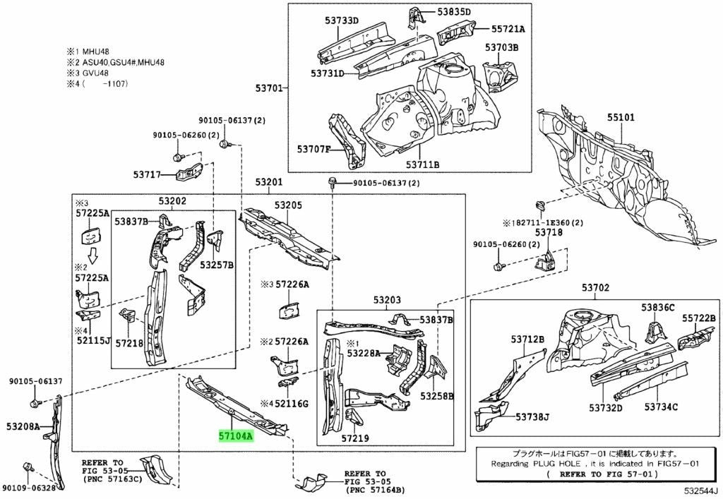 OEM Genuine TOYOTA LEXUS RX270/350/450H Front Cross Member Sub-Assy 57104-480500