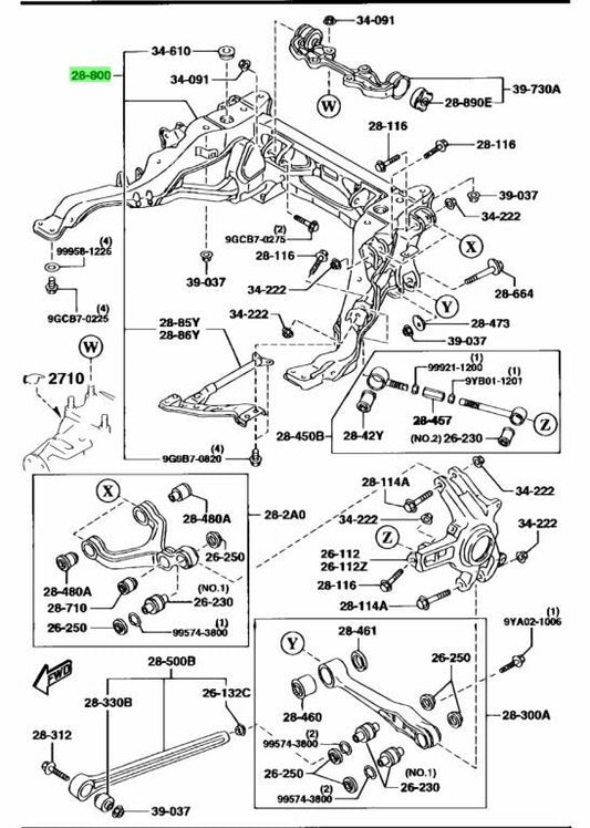 OEM Mazda RX-7 FD3S Rear Subframe Crossmember Genuine FD15-28-80XB0