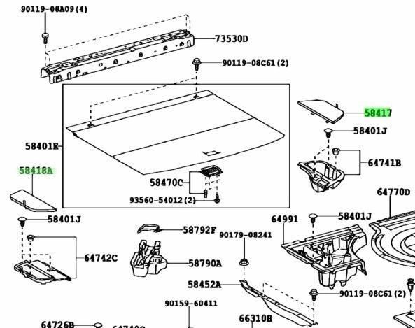 OEM TOYOTA LEXUS Rear Floor Board No.3 No.4 Black 58417-48021-C2 58418-48031-C21