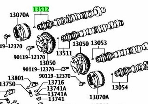TOYOTA GENUINE 13502-75080 CAMSHAFT, NO.2 13502750801