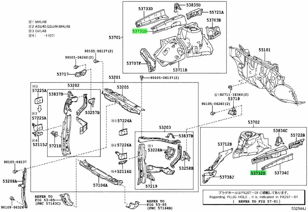OEM TOYOTA Lexus RX270/350/450H Front Apron to CowlSideMember Set RH LH 09/2014-0