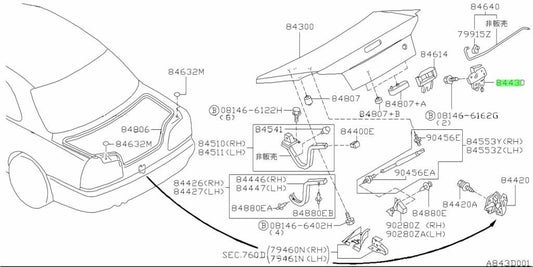OEM LOCK ASSEMBLY, TRUNK LID Nissan Skyline R34 ER34 GT-T RB25DET 84630-AA4000