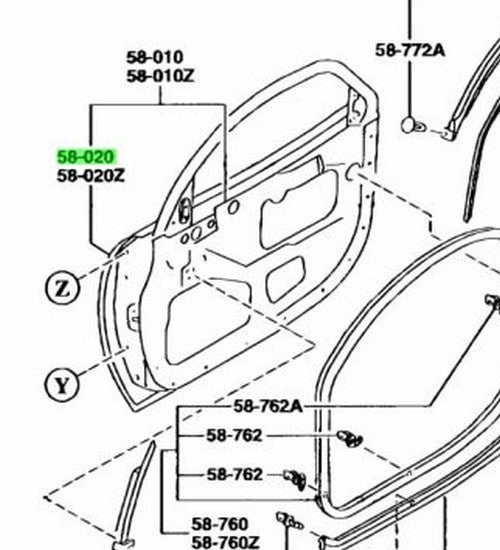 OEM Mazda FRONT DOOR OUTER PANEL (R) RX-7 FD3S FD01-58-030B1