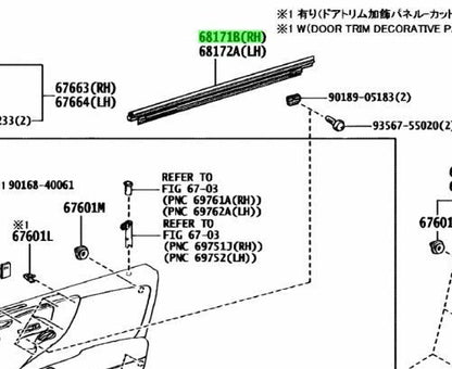 NEW Genuine Toyota Front Door Glass Inner Weatherstrip RH OEM 68171-500201