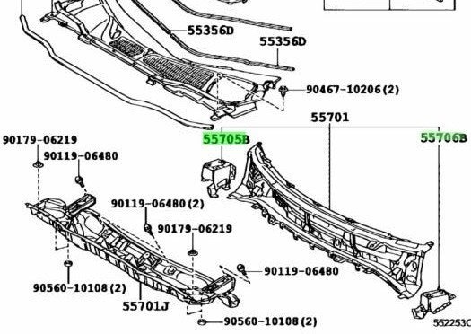 OEM Lexus RX270/350/450H CowlTopSidePanel Sub-Assy RH LH 55705-48050 55706-480501