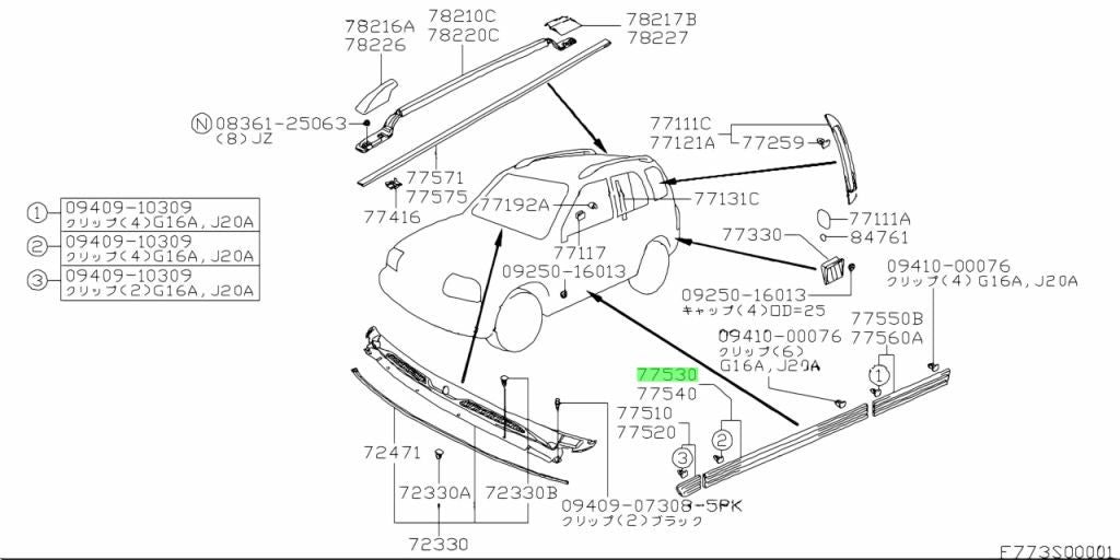 Fits For Suzuki Escudo 1.6 Grand Vitara SQ416 Molding Side RH 77520-65D00-5PK1