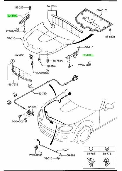 OEM BONNET HINGE R&L SET Genuine Mazda MX-5 Miata (NC) NE5152410A/NE5152420A