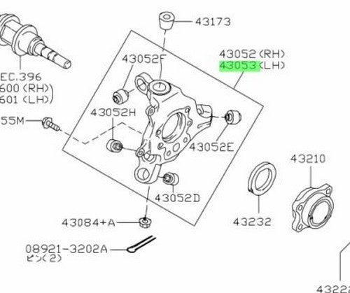 Genuine Nissan 350Z Z33 Rear Left Knuckle Spindle 43019-AL500 OEM1