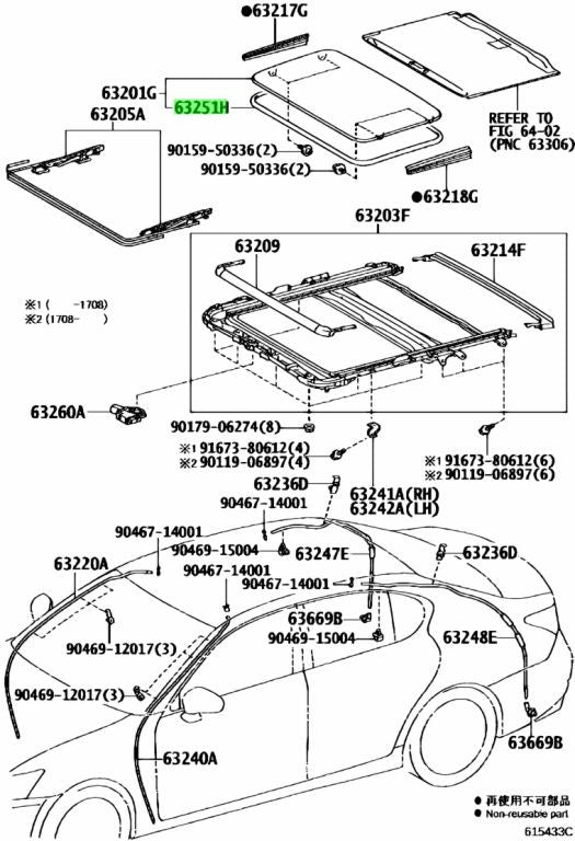 Genuine Lexus Sunroof Weatherstrip 63251-30130 ES350 GS350 GS F1