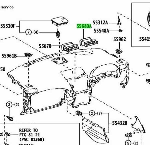 TOYOTA LEXUS RX270/350/450H Instrument Panel Register Assembly No.4 55680-480701