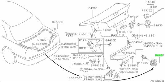 OEM STRIKER TRUNK LID LOCK Nissan Skyline R34 ER34 GT-T RB25DET 84620-5L3000