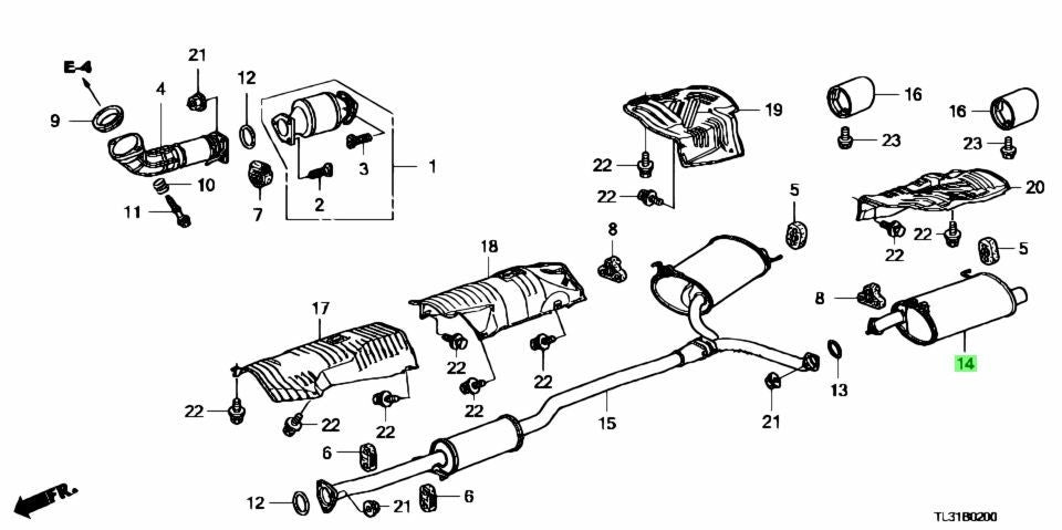 OEM SILENCER COMP., L. EX. Genuine Honda Accord 18305-TL2-A02