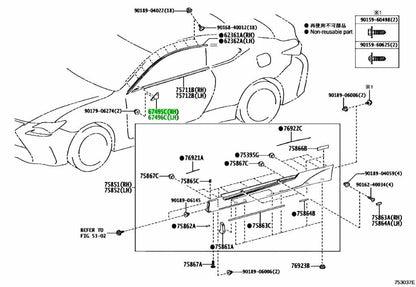 Genuine Toyota Lexus Front Door Lower Frame Upper Cover 67495-24020 67496-24020