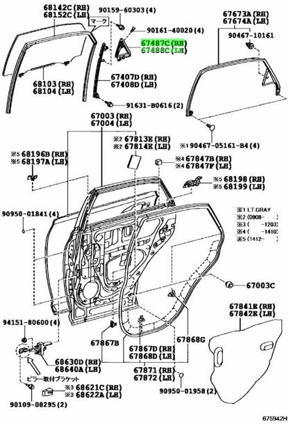 OEM TOYOTA LEXUS RX270/350/450H RearDoor GuideSeal RH LH 67487-48042 67488-480420