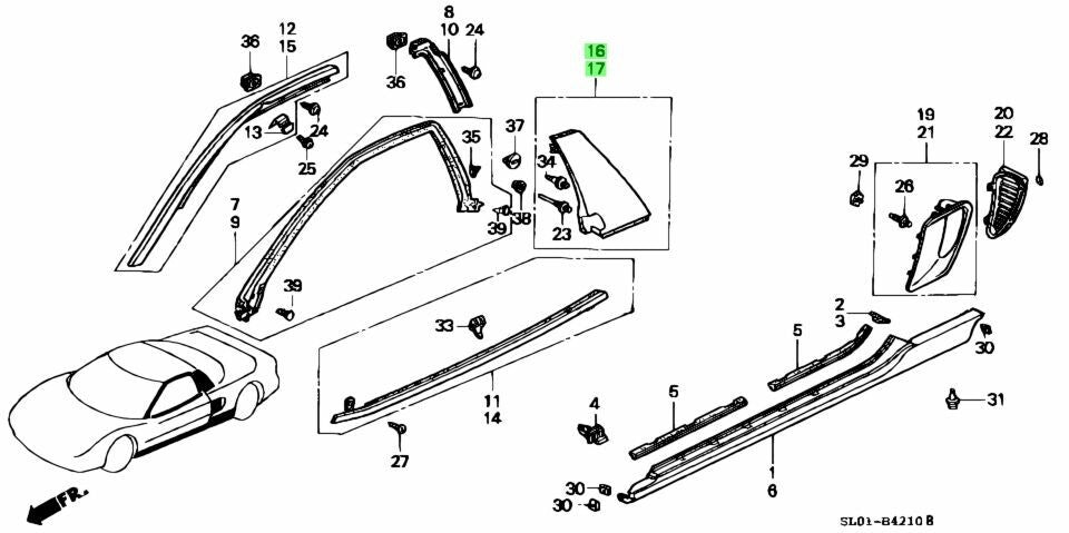 【In stock】 HONDA ACURA GENUINE OEM NSX Garnish LH&RH Center Pillar Berlina Black