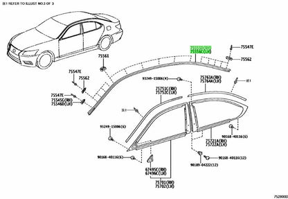 Lexus RoofDripSideFinish Moulding Center MERCURYGRAY MC.1H9 75555/7555650030B01