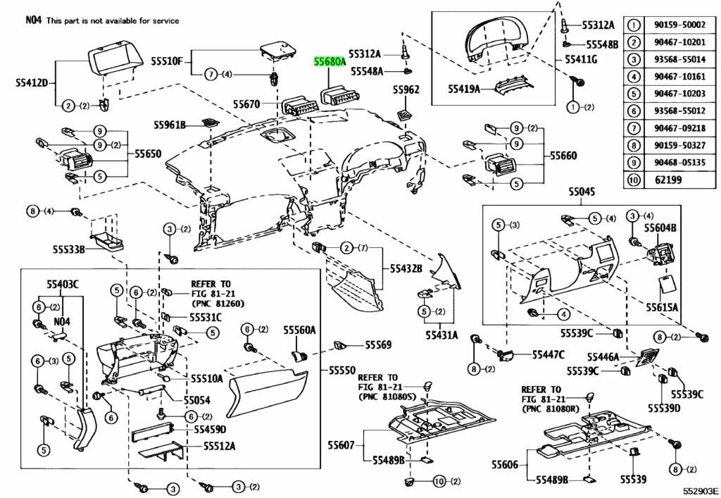 TOYOTA LEXUS RX270/350/450H Instrument Panel Register Assembly No.4 55680-480700