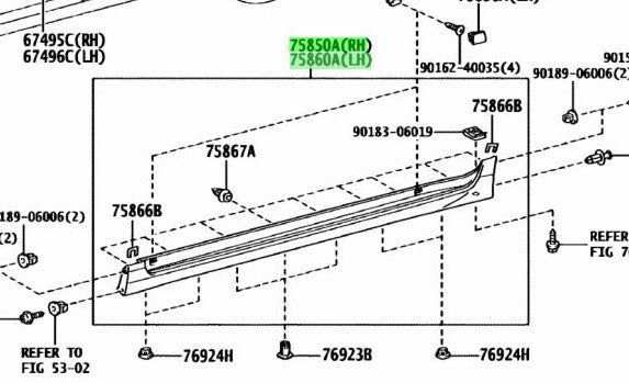OEM Toyota Lexus CT200h Body Rocker Panel Moulding 75850-76020-J0 75860-76020-J0
