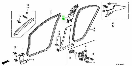 OEM Honda GARNISH ASSY. CENTER PILLAR UPPER *NH556L* R&L SET Accord DBA-CU2
