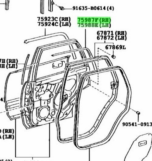 Genuine Toyota 4Runner RR Door Upper Stripe RH LH Set 75987-35321 75988-353411